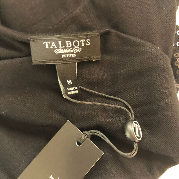 Talbots Top Womens Size M Black Pullover Sequined Sparkle Night Out Layering - Picture 7 of 9